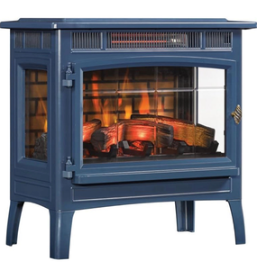 lot 17060 image: duraflame Freestanding Electric Fireplace Stove Heater with 3D Flame Effect for 1,000 Sq. Ft. Room, Navy - Retail $259