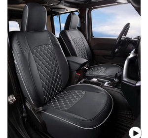 lot 17061 image: GIANT PANDA Jeep Wrangler 4 Door JL 2018-2026 Full Set Car Seat Covers for Sahara Sport Rubicon Willys Without Rear Cup Holder, Customized Faux Leather - (BlackGray) - Retail $239
