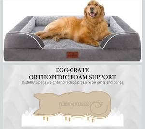 lot 17076 image: Comfort Expression Orthopedic Dog Bed for Extra Large Dogs 42x30 Inch, Waterproof Egg Crate Foam XL Pet Bed with Removable Bolsters, Dog Couch with Washable Cover & Non-Slip Bottom, Grey - Retail $58