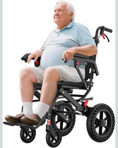 lot 17088 image: 18��W x 18��D Seat Wheelchairs for Adults Transport Chair Lightweight Foldable with Telescopic Handle, Portable Folding Travel Wheel Chairs for Seniors��21.4 lbs��12�� Rear Wheel - Retail $329