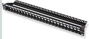 lot 17091 image: Cable Matters Rack or Wall Mount 24-Port Cat6, Cat 6 Keystone Patch Panel (Blank Patch Panel) & Slim Profile 90 Degree Cat 6 RJ45 Keystone Jack in White - Retail $71