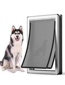 lot 17098 image: Parab House Aluminum XL Dog Door for Door, Open Size24.4 H x 13.8, Heavy Duty Doggy Door with Full Enclosed Magnetic Flaps,Extreme Weather Doggie Doors,Giant Doggie Door(Silver, XLarge)Pet Door - Retail $138
