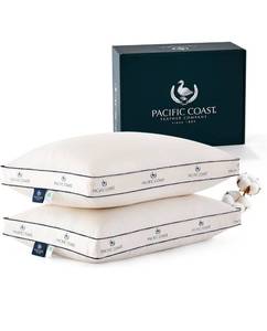 lot 17099 image: Pacific Coast Goose Feather and Down Pillows, Queen Size Set of 2, Gusseted Pillows, Bed Pillows for Sleeping, Good for Side and Back Sleepers, 100% Organic Cotton Cover - Retail $112