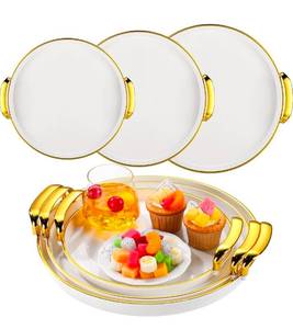 lot 17109 image: Rtteri Set of 3 Round Serving Platters with Gold Handles Serving Tray for Party 151311 Inch White Plates Large Dish for Entertaining, Dinner, Party, Wedding - Retail $0