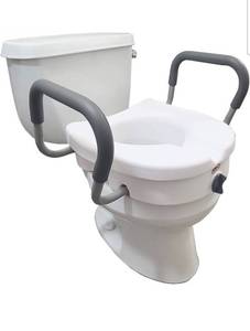 lot 17112 image: Carex E-Z Lock Raised Toilet Seat With Handles, 5 Toilet Seat Riser with Arms, Handicap Raised Toilet Seat For Seniors and Elevated Toilet Seat - Retail $0