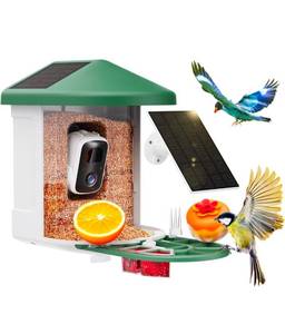 lot 17115 image: Bird Feeder with Camera with AI Identify Birds Species Solar Powered, Smart Bird House with Cam, 2K HD Video Live Stream, Instant Arrival Alerts - Green - Retail $139