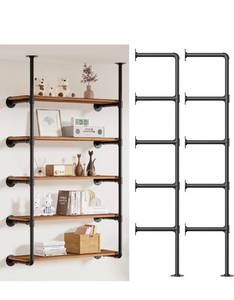lot 17124 image: Industrial Iron Pipe Shelving Wall-Mount(No Plank) 5-Tier DIY Open Bookshelf - Iron Pipe Storage Shelves - Retail $53