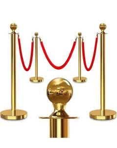 lot 17125 image: 4PCS Gold Stanchions Posts with 3PCS 5 ft Red Velvet Rope, Red Velvet Rope Stanchion Set Crowd Control Barriers, Stanchions and Velvet Ropes Red Carpet Poles for Party Supplies - Retail $69