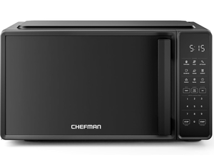 lot 17132 image: Chefman Countertop Microwave Oven 0.7 Cu. Ft., 700 Watts with 10 Power Levels, 6 Cooking Presets with One-Touch Express Cook, Eco Mode, Child Safety Lock, & Mute Button - Black - Retail $79