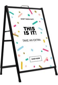 lot 17155 image: Heavy Duty Slide-in Folding A-Frame Sidewalk Sign 24x36 Inch Black Coated Steel Metal Double-Sided,Only Frame,No poster board - Retail $0