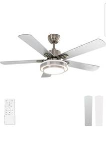 lot 17176 image: warmiplanet Ceiling Fan with Lights Remote Control, 52 Inch, Brushed Nickel (5-Blades) - Retail $139
