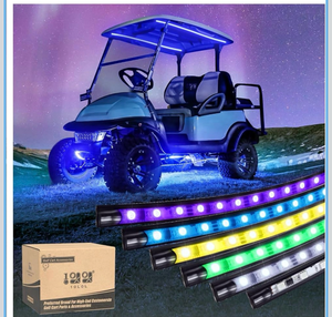 lot 17180 image: 10L0L 6PCS Golf Cart Underbody Light Kit with Canopy Lights, Underglow LED Strip for Yamaha EZGO Club Car, 24 Modes Multicolor RGB Music Sync IP67 Waterproof - Retail $89