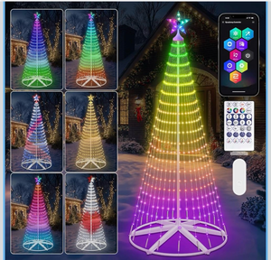 lot 17185 image: 9.5FT Smart LED Christmas Cone Tree Lights, Lighted Outdoor Christmas Tree with Timer Remote & APP Control, DIY RGB Color Changing Light Show with Music Sync for Indoor Outside Xmas Decorations - Retail $99
