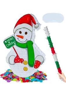 lot 17188 image: PCFING 21.6 Inch Christmas Snowman Pi�ata with 30 Inch Pi�ata Stick Blindfold Confetti for Boy Girl Adults Xmas Party Game Decorations - Retail $30