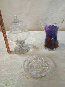 lot 19 image: Glass Apothecary Jars 10inch with Crystal Bowl 5 inch