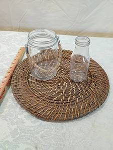 lot 20 image: Glass Jars with Rope Handle and Woven Placemats Set old bottle