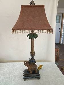 lot 25 image: Decorative Elephant Table Lamp with Beaded Shade