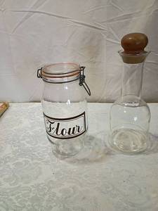 lot 51 image: Glass Kitchen Storage Set - Flour Jar and Decanter