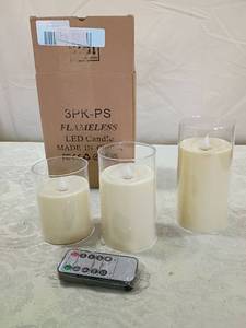 lot 90 image: Remote Control LED Flameless Candles Set of 3