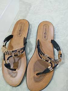 lot 114 image: Roc Lady Black Strappy Sandals with Gold Accents