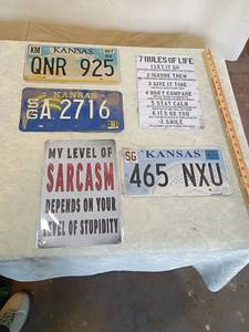 lot 132 image: 5 signs Kansas License Plate Collection with Decor Signs