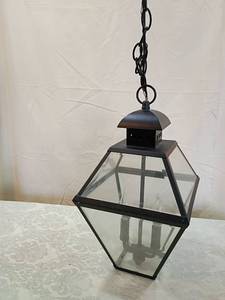 lot 133 image: Black Metal and Glass Pendant Light Fixture 30 inch chain