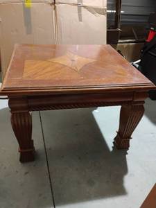 lot 106 image: Decorative Wooden End Table with Sunburst Inlay. 16 x 22 x 24