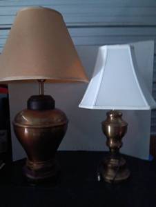 lot 225 image: Brass Urn Table Lamps with Shades