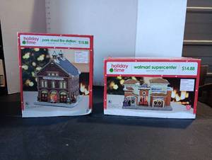 lot 266 image: Holiday Time Village Buildings Set - Fire Station and Walmart