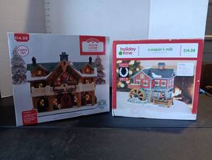 lot 268 image: Holiday Time Coopers Mill Christmas Village House and Moose village