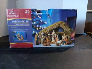lot 270 image: Holiday Time 12 Piece Nativity Scene Set and bake sale figure
