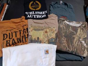 lot 405 image: T Shirts.  Large to 3X.  Carhartt is 3X