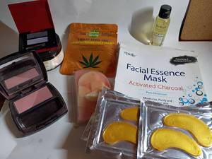 lot 610 image: Face Masks, Sea Salt Scrub, Bath and Body Oil, Avon Eye Shadow and Blush, Eye Patches and more