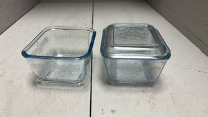 lot 853 image: Fire King Blue Tint Glass Storage Containers