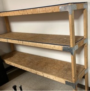 lot 899 image: Heavy Duty Wooden Shelf (Approximately 8ft x  2ft x 6ft) - See Pictures For Exact Measurements - Extra Help Will Be Needed