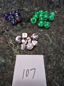 lot 7 image: Mixed Polyhedral Dice Sets - Purple, Green, and Marble White