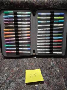 lot 45 image: 24-Slot Leather Pen Case with Fine Liner Collection