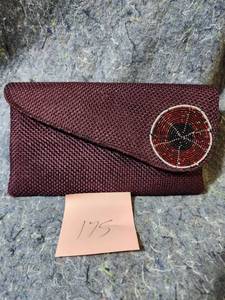lot 75 image: Burgundy Beaded Wallet with Decorative Circle Design