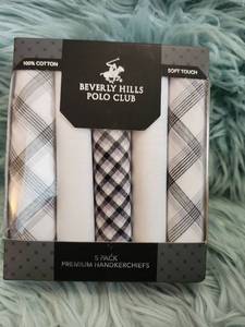 lot 207 image: 5 Pack Beverly Hills Polo Club Mens 100% Cotton Handkerchiefs In Box