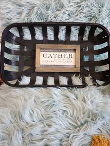 lot 209 image: Wooden Tobacco Basket with Gather Sign