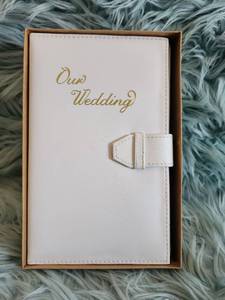 lot 211 image: White Leather Wedding Photo Album with Gold Lettering