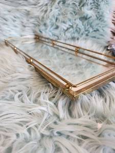 lot 217 image: Brass and Glass Geometric Vanity Display Box - Felt on Back is Loose.  Can re- Glue