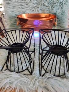 lot 221 image: Modern Geometric Candle Holder Set with Copper Dish