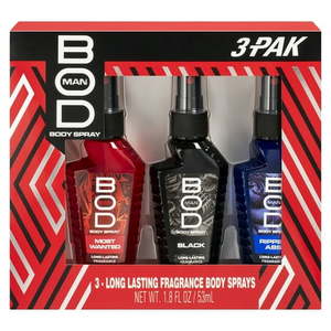 lot 231 image: BOD Man Body Spray Gift Set  Black  Really Ripped Abs  Most Wanted  3 Piece