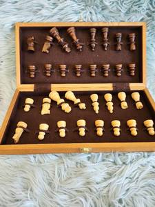 lot 233 image: Wooden Chess Set with Storage Box