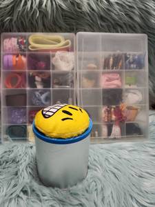 lot 273 image: Craft Storage Box with Sewing Notions and Emoji Pin Cushion