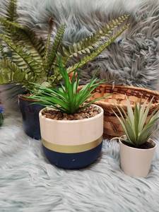 lot 299 image: Modern Color Block Ceramic Planters with Artificial Plants Set