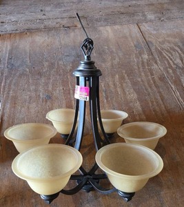 lot 12508 image: Traditional 6-Light Bronze Chandelier with Frosted Glass Shades