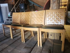 lot 12530 image: Woven Back Dining Chairs with Black Cushions - Set of 4