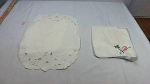 lot 65 image: White Cotton Table Runner with Palm Tree Embroidery